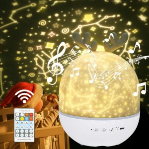 Veilleuse Enfant Lampe Etoile Projecteur,Veilleuse Bébé,Lampe Etoile Projecteur Veilleuse Enfant,360°Rotation Telecommandé Et Minuterie,Rechargeable Lampe Veilleuse Musicale Et Lumineuse,Cerf - Neuf
