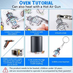 201 Pcs Feuille Plastique Fou, Plastique Magique Kit Comprend 10 Transparent, 5 Papier Fou Avec Motif, Avec Perforateur, Boucle Ouverte, Anneau De Cl&eacute;, Crayons, D'oreille Pour Les Bricolages - Neuf