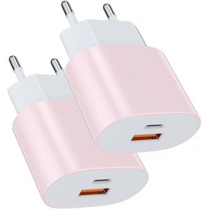 KALANKA-25W USB Type - C Chargeur Rapide Adaptateur de Charge Alimentation 15W USB Type - A Chargeur (Rose2 pcs) pour: iPhone 17/16 Pro/Max/Plus / 15 14 13 12 11 Pro Max x XS Samsung - Neuf