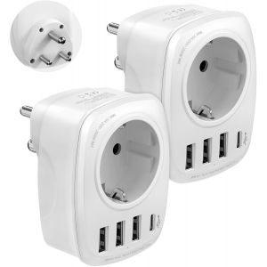 Eryi-2 Pcs Adaptateur De Voyage Inde, Adaptateur De Voyage Type D Avec 3 Usb Et 15w 1usbc, Inde Adaptateur Prise De Courant Pour L'inde Sri Lanka, Népal - Neuf