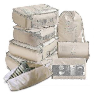 Lot de 8 sacs de rangement de voyage,bo&icirc;te de rangement portable pour bagages,v&ecirc;tements,chaussures (beige) - Neuf
