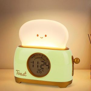 Lampe De Nuit, Veilleuse Avec Minuteur, Horloge À Intensité Variable, Avec Thermomètre, 1200 Ma, Rechargeable, Pour Chambre De Bébé, Chambre À Coucher, Cadeau D'anniversaire - Neuf