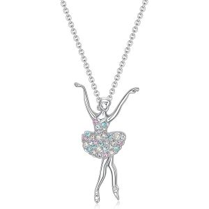 Collier Avec Pendentif Ballerine Danseuse Danseuse De Ballet En Argent Sterling 925 Avec Pendentif En Argent Pour Fille,Métal,Zircone Cubique Saphir Créé - Neuf