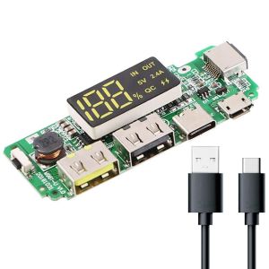 Carte De Charge 18650 Module De Banque D'&eacute;nergie Mobile 5v 2.4a Carte De Chargeur De Batterie Au Lithium 186 50 &Agrave; Double Usb Module De Protection De L'&eacute;cran Lcd Num&eacute;rique Avec C&acirc;ble Type-C - Neuf