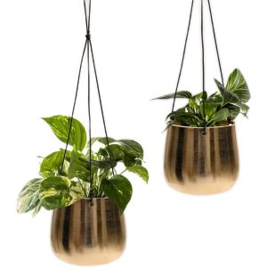 NouvelHorizonstore-Lot de 2 pots de fleurs &agrave; suspendre Dor&eacute; Taille L - Neuf