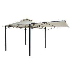Pergola De Jardin Pavillon Ext&eacute;rieur Avec Paroi Lat&eacute;rale Mobile Structure Acier 2,5 X 2,5 M Cr&egrave;me-Beige 04_0008115 - Neuf