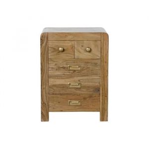 Table De Chevet Style Africain Naturel, Doré Acacia - Neuf