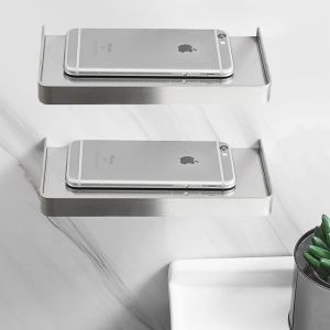 Lot de 2 &eacute;tag&egrave;res de douche autocollantes sans per&ccedil;age en acier inoxydable 304 antirouille (19 cm, bross&eacute;) - Neuf