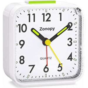 R&eacute;veil analogique sans tic-tac avec lumi&egrave;re nocturne, fonctionnement &agrave; piles, alarme puissante, fonction snooze, fonctionnement silencieux, &eacute;cran lumineux, design portable pour les dormeurs - Neuf