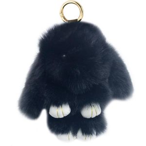 KAL-Porte-Clés Lapin Mignon Rex En Fausse Fourrure Pompon Porte-Clés Voiture Sac À Main Joli Porte-Clés Breloque Anneau - Neuf
