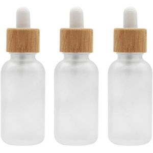 Lot de 3 flacons compte-gouttes vides en verre transparent de 30 ml avec gouttes pour les yeux et tête en bambou,pour cosmétiques,maquillage,parfum - Neuf