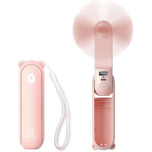 Mini ventilateur pliable triple usage : rafra&icirc;chissement LED / lampe frontale / chargeur mobile - Autonomie prolong&eacute;e gr&acirc;ce au rechargement via c&acirc;ble sur ordinateurs ou prises murales - Neuf