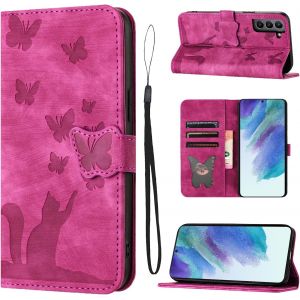 Kal-Housse Protection Pour Samsung Galaxy S21 Fe 5g 6.4 Pouces Mat&eacute;riau En Cuir Pu Coque Galaxy S21 Fe 5g Avec Fentes Pour Cartes Coque S21 Fe 5g Samsung Rose - Neuf