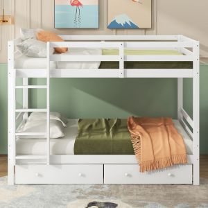 Lit superpos&eacute;s lit jeune 140x200 cm lits d'enfant avec tiroirs espace de rangement rampe haute, blanc - Neuf