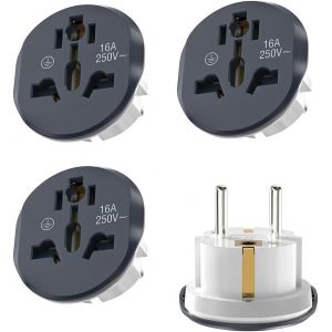 JGD-3 Pack Adaptateur Prise Universel de Voyage, Adaptateur Universel vers France, Adaptateur International vers France, pour Anglaise UK, USA, Canada, Chine, Japon, Australie, Italie, Gris - Neuf