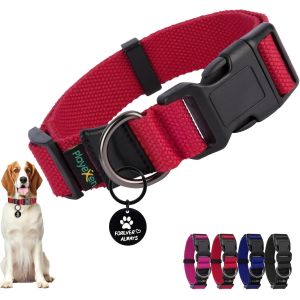 Eryi-Collier Chiot, Collier Pour Chien En Coton Doux, Collier Chat Anti Étranglement Réglable, Collier Accessoires Avec Médaille Amovible Pour Chiot Petit Animal Moyen Grande, 35-50/2,5cm (M), Rouge - Neuf