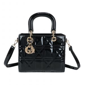 Sac de Soirée pour Femme Motif Géométrique Effet Verni avec Pendentif Gallantry Noir - Neuf