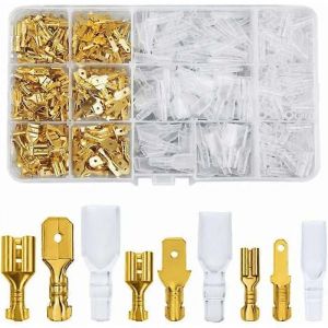 Promotion d'hiver,SL. GT Laiton Bornes à sertir 480 pièces Cosse à sertir électrique 2.8 / 4.8 / 6.3mm avec manchon isolant Mâle Femelle Spade Fil de borne à sertir C - Neuf