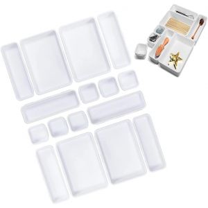Lot De 16 Séparateurs De Tiroir De Bureau,3 Tailles En Plastique,Pour Ranger Les Tiroirs De Maquillage,Pour Cuisine,Salle De Bain,Bureau (Blanc) - Neuf