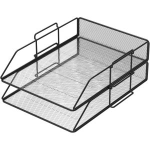 Jexnovashop-Lot De 2 Corbeilles &Agrave; Courrier En Maille M&eacute;tallique Format A4 Noir. Organisateur Bureau, Tiroirs De Bureau, Classeurs De Bureau, Accessoires De Bureau, Porte-Revues, Trieur De Documents - Neuf