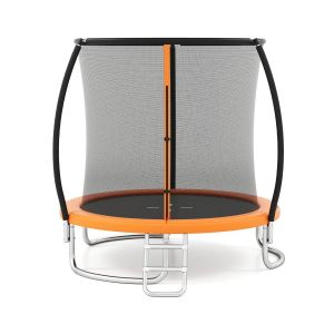 Trampoline Ext&eacute;rieur 244 X 240 X 60 Cm Avec Filet De S&eacute;curit&eacute; Et &Eacute;chelle Stable Style Moderne En Acier Galvanis&eacute; Orange Helloshop26 20_0014507 - Neuf