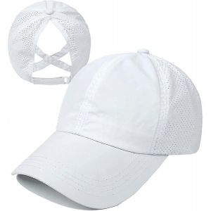 Femme Criss Cross Ponytail Baseball Cap Réglable High Messy Bun Ponycap Quick Drying Hat - Neuf
