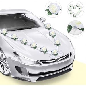 Décoration De Voiture De Mariage, Ornement De Fleur De Mariée, Ruban De Voiture De Mariage, Décoration De Voiture De Mariage Romantique, Ornement D'anniversaire De Mariage (Blanc) - Neuf
