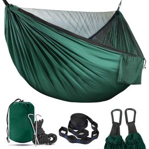 Hamac de camping avec moustiquaire, capacité de charge de 300 kg, hamac pour 2 personnes, hamac de voyage ultraléger et respirant en nylon pour jardin et camping en plein air - Neuf