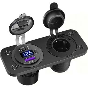 TIANYI-Panneau de commutateur de Chargeur de Voiture, Port USB 12V-24 QC3.0 + Port PD+voltm&egrave;tre + Panneau &agrave; Bascule Interrupteur Marche/arr&ecirc;t (Panneau 2 Trous) - Neuf