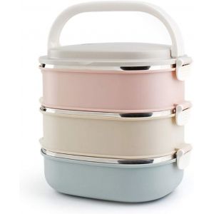 Conteneur thermos en acier inoxydable, r&eacute;cipient alimentaire, bo&icirc;te isolante, contenant alimentaire, conteneur &agrave; 3 compartiments, &eacute;tui de transport, thermos r&eacute;cipient alimentaire contenant alimentaire - Neuf