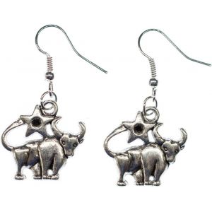 Kal-Boucles D'oreilles Taureau Pendantes Signe Du Zodiaque Astrologie Astrologie Étoile ¿ Bijou Fantaisie Fait Main I Boucles D'oreilles Pendantes Plaquées Argent, 20mm, Coton - Neuf