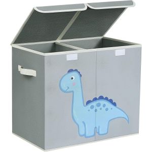 Boîte de Rangement Tissu,Caisse Rangement Enfant pour Vêtementsouets,Pliable Panier Rangement Avec Couvercle et Poignée,Organisateurs pour Armoire,Gris+Dinosaures - Neuf