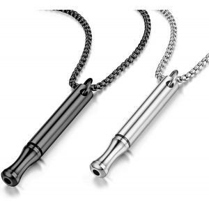Meimie-2 Pièces Collier Acier Inoxydable Femme Collier Anti Tabac Homme Arret Tabac Mindful Breathing Necklace Utilisé Pour Contre L'anxiété Attaques De Panique Gestion Du Stress (Noir/Argent) - Neuf
