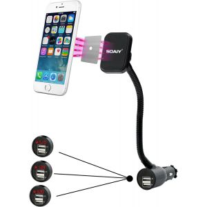 &reg; Chargeur Allume-Cigare de 2 Ports 3,1A avec Support de T&eacute;l&eacute;phone Magn&eacute;tique de Voiture Multifonction/D&eacute;tecteur de Voltage avec Indicateur Voltage &iquest; Current pour la Plupart des Phones - Neuf