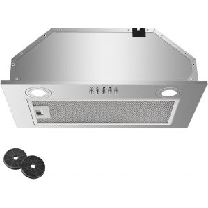CHECARZHN--NO1-Hotte Aspirante Encastrable 52Cm, Hotte Aspirante Encastrée, 300M³/H, 3 Vitesses, Évacuation & Recyclage D'Air Avec Filtre À Charbon Actif, Éclairage Led, Hotte Aspirante En Inox - Neuf