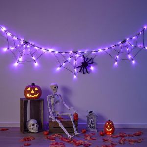180cm Géante Toile D'araignée Halloween Avec 60 Led, Decoration Helloween Avec 30cm Araignée Halloween, Helloween Decoration Accessoire Pour Cour Maison Jardin Hantée Patio Interieur Exterieur(Orange) - Neuf