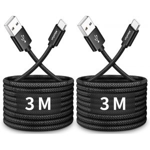 ERSAN-Cable USB C Charge Rapide(Lot de 2, 3M+3M), 3A USB Type C Chargeur pour Samsung Galaxy S20 S21 S22 S23 S10 S9 Plus Ultra S10e, A13 A14 A23 A33 A51 A52 A53 A54 A70 A50 A40 - Neuf