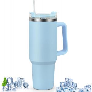 Mug Isotherme Caf&eacute; 40oz 1200ml, Tasse Isol&eacute;e &Agrave; Vide En Acier Inoxydable &Agrave; Double Paroi Avec Poign&eacute;e Et Paille, Tasse De Voyage Isotherme Pour Garder Les Boissons Froides Et Chaudes - Neuf
