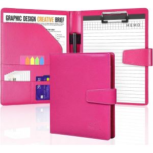 Porte Bloc A5, Porte Documents A5 Porte-Bloc en Pu Cuir avec Fermeture Magn&eacute;tique, Conf&eacute;rencier avec Bloc-Notes, avec Onglets Adh&eacute;sifs de Rangement, Stylo pour R&eacute;unions de Bureau, Rose Rouge - Neuf