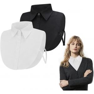 2 Pi&egrave;ces Col Chemisier Femme Amovible, Faux Col Femme Col D&eacute;tachable Femme Faux Chemisier Col Chemise, Col Chemisier Blanc Amovible Chemises Faux Collier Fake Collar Pour Femmes (Blanc,Noir) - Neuf