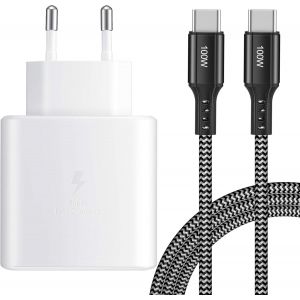 Eryi-Chargeur Rapide Usb C 45w Chargeur Ultra Rapide Avec Câble En Nylon Usb C (2 M, 100 W) Pour Samsung Galaxy S25/S24/S23/S22/S22+/S22 Ultra/S21/S20 Fe/Z Fold 6/Note 20/Note 10+/Tab S10 S9 S8 S7 Ul - Neuf