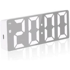 KAL-Réveil Numérique Led, Horloge De Chevet, Réveil Alimenté Par Usb, Avec 3 Modes De Répétition, Matin Numerique Avec Temps Date Température Somnoler Luminosité Réglable Horloge (Blanc) - Neuf