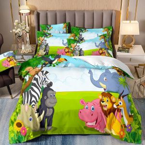 Parure De Lit Motif Animaux De Dessin Anime Mignon, Housse De Couette Éléphant, Motif Animalier 3d, Petite Taille, Queen Et King Size, Pour Enfants - Neuf
