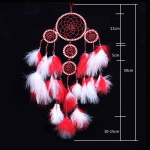 Peu attrape-rêves d'ananas, de rouge et de blanc, de marque, d'indiens, de blanc avec des perles et des plumes, argenté à la main, Attrape-rêves et de l'artisanat - Neuf