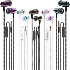 KALANKA-Écouteurs intra-auriculaires avec microphone, lot de 5, casques stéréo filaires, basses, compatibles avec iPhone et smartphones Android, iPod, iPad, lecteurs MP3, compatibles avec toutes les - Neuf
