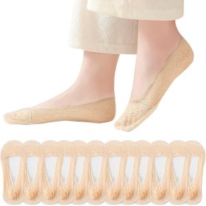 6 Paires De Chaussettes Basses Invisibles Femme Chaussettes Elastique Dentelle Coton Anti-Dérapant Protège-Pieds Avec Silicone - Neuf