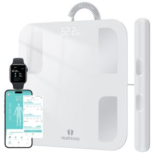 Pèse Personne Impédancemètre Balance Connectée Avec 8 Electrodes Haute Précision, Composition Corporelle Complète Avec 18 Données Corporelle Pour Andriod Et Ios - Neuf