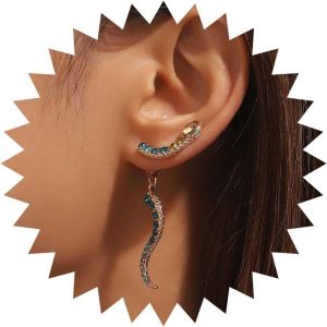 Kal-Serpent Dangle Boucles D'oreilles Cristal Serpent Devant Dos Boucles D'oreilles Coloré Strass Serpent Boucles D'oreilles Animaux Zodiac Oreille Jacklet Boucles D'oreilles Bijoux Pour Femmes - Neuf