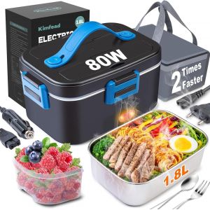 Gamelle Chauffante 80w Lunch Box Chauffante Boite Chauffante Repas 1.8l Acier Inoxydable D&eacute;tachable Pour Voiture Camion Bureau 12v/24v/230v Avec Sac(1.8l-Bleu) - Neuf