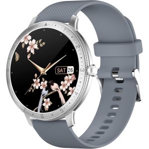 Montre Intelligente Pour T&eacute;l&eacute;phone Portable 1.28 Pouces,Cardiofr&eacute;quencem&egrave;tre Avec Mesure Du Sang,Moniteur De Sommeil,Fitness,M&eacute;moire De Musique,Montre Intelligente,Podom&egrave;tre,Rond,Gris - Neuf